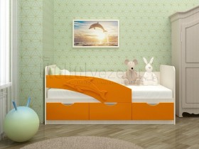 Дельфин-3 Кровать детская 3 ящика без ручек 1.6 Оранжевый глянец в Уяре - uyar.katalogmebeli.com | фото