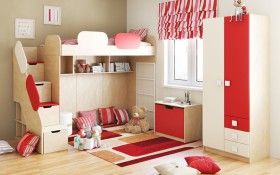 Детская комната Бэрри (Бежевый/Красный/корпус Клен) в Уяре - uyar.katalogmebeli.com | фото