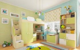 Детская комната Эппл (Зеленый/Белый/корпус Клен) в Уяре - uyar.katalogmebeli.com | фото 2