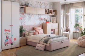 Комплект детской мебели Алина К2 Дуб мария/белый/нежно-розовый велюр в Уяре - uyar.katalogmebeli.com | фото