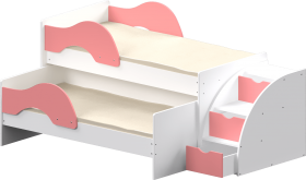 Кровать детская Матрешка выкатная с лестницей  Белый/Розовый в Уяре - uyar.katalogmebeli.com | фото 1