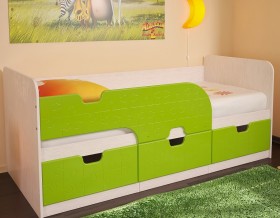 Кровать детская Минима 1,86м с ящиками (дуб атланта/лайм глянец) в Уяре - uyar.katalogmebeli.com | фото