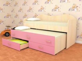 Кровать детская Нимфа двухместная 2.0 Дуб молочный/Розовый в Уяре - uyar.katalogmebeli.com | фото 1