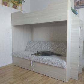Кровать двухъярусная с диваном (Беленый дуб) в Уяре - uyar.katalogmebeli.com | фото 1