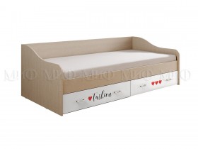 Кровать Girl Вега 0,9 м (Дуб беленый/Белый глянец/фотопечать) в Уяре - uyar.katalogmebeli.com | фото 1