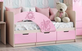 Кровать Юниор-3 ((мульт) розовый металл/дуб беленый) в Уяре - uyar.katalogmebeli.com | фото