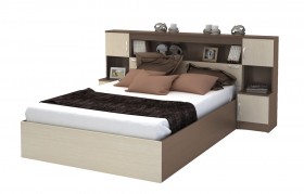 Кровать с прикроватным блоком КР 552 Спальня Basya (шимо темный/шимо светлый) в Уяре - uyar.katalogmebeli.com | фото