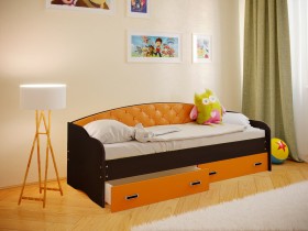 Кровать Софа-7 с мягкой спинкой (800х2000) Венге/Оранжевый в Уяре - uyar.katalogmebeli.com | фото 1
