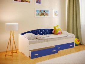 Кровать Софа-7 с мягкой спинкой со стразами (800х1900) Белый/Синий в Уяре - uyar.katalogmebeli.com | фото 1