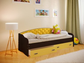 Кровать Софа-8 с мягкой спинкой (900х2000) Венге/Желтый в Уяре - uyar.katalogmebeli.com | фото