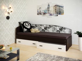 Кровать Софа-9 с мягкой спинкой с рисунком Милана (900х1900) Венге/Белый в Уяре - uyar.katalogmebeli.com | фото