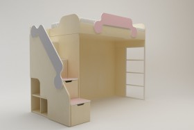 Кровать второй ярус с лестницей Грэйси (Розовый/Серый/корпус Клен) в Уяре - uyar.katalogmebeli.com | фото 2