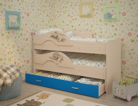 Кровать выкатная Радуга-Сафари детская 1600 Млечный дуб/Голубой в Уяре - uyar.katalogmebeli.com | фото
