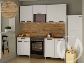 Кухня Кьяра 2.0 м с окапом (белый/карбон фарфор/26мм/дуб вотан) в Уяре - uyar.katalogmebeli.com | фото