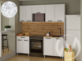 Кухня Кьяра 2.0 м с окапом (белый/карбон сакура, вулкан/26мм/мрамор итальянский) в Уяре - uyar.katalogmebeli.com | фото