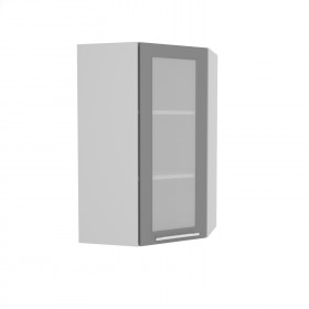 Квадро ВПУС 550 шкаф верхний угловой со стеклом высокий (Белый софт/корпус Серый) в Уяре - uyar.katalogmebeli.com | фото