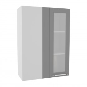 Квадро ВПУС 650 шкаф верхний угловой со стеклом высокий (Белый софт/корпус Серый) в Уяре - uyar.katalogmebeli.com | фото