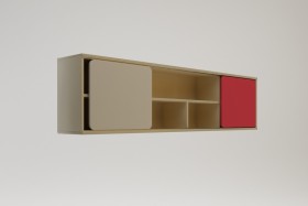 Полка между шкафами 1660 Бэрри (Бежевый/Красный/корпус Клен) в Уяре - uyar.katalogmebeli.com | фото 1