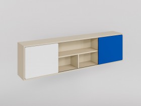 Полка между шкафами 1660 Скай люкс (Синий/Белый/корпус Клен) в Уяре - uyar.katalogmebeli.com | фото