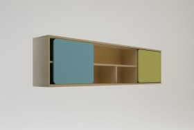Полка между шкафами 1660 Смайли (Голубой/Зеленый/корпус Клен) в Уяре - uyar.katalogmebeli.com | фото 1