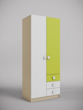 Шкаф 2-х створчатый с ящиками Эппл (Зеленый/Белый/корпус Клен) в Уяре - uyar.katalogmebeli.com | фото