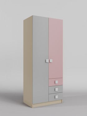 Шкаф 2-х створчатый с ящиками Грэйси (Розовый/Серый/корпус Клен) в Уяре - uyar.katalogmebeli.com | фото