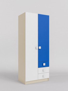 Шкаф 2-х створчатый с ящиками Скай (Синий/Белый/корпус Клен) в Уяре - uyar.katalogmebeli.com | фото