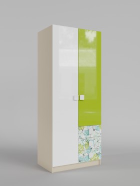 Шкаф 2-х створчатый с ящиками Твит (Белый/Зеленый/корпус Клен) в Уяре - uyar.katalogmebeli.com | фото