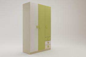 Шкаф 3-х створчатый с ящиками Эппл (Зеленый/Белый/корпус Клен) в Уяре - uyar.katalogmebeli.com | фото 2
