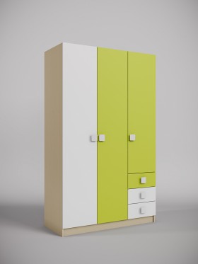 Шкаф 3-х створчатый с ящиками Эппл (Зеленый/Белый/корпус Клен) в Уяре - uyar.katalogmebeli.com | фото