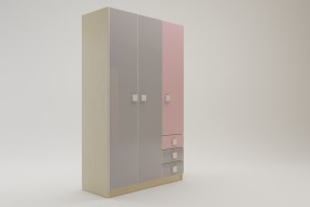 Шкаф 3-х створчатый с ящиками Грэйси (Розовый/Серый/корпус Клен) в Уяре - uyar.katalogmebeli.com | фото 2