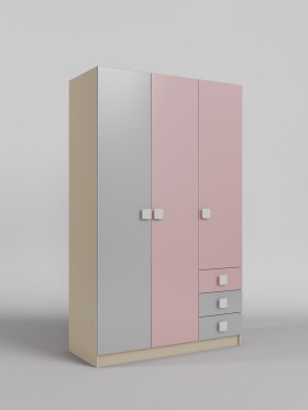 Шкаф 3-х створчатый с ящиками Грэйси (Розовый/Серый/корпус Клен) в Уяре - uyar.katalogmebeli.com | фото