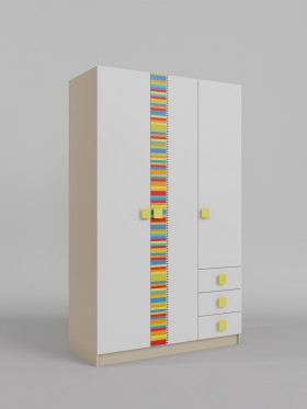 Шкаф 3-х створчатый с ящиками Клаксон без машинок (Белый/корпус Клен) в Уяре - uyar.katalogmebeli.com | фото