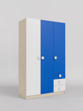Шкаф 3-х створчатый с ящиками Скай (Синий/Белый/корпус Клен) в Уяре - uyar.katalogmebeli.com | фото