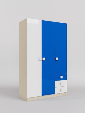 Шкаф 3-х створчатый с ящиками Скай люкс (Синий/Белый/корпус Клен) в Уяре - uyar.katalogmebeli.com | фото