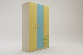 Шкаф 3-х створчатый с ящиками Смайли (Желтый/Голубой/Зеленый/корпус Клен) в Уяре - uyar.katalogmebeli.com | фото