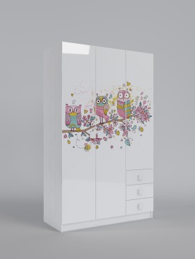 Шкаф 3-х створчатый с ящиками Совушки (Белый/корпус Выбеленное дерево) в Уяре - uyar.katalogmebeli.com | фото