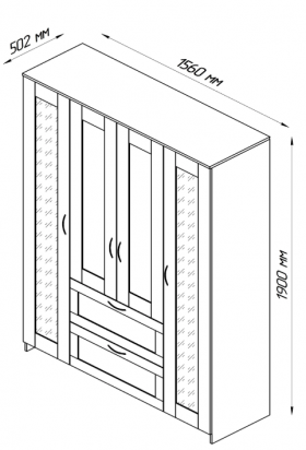 Шкаф четырехдверный Сириус с 1 зеркалом и 2 ящиками белый в Уяре - uyar.katalogmebeli.com | фото 2