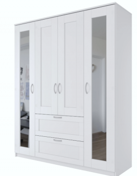 Шкаф четырехдверный Сириус с 2 зеркалами и 2 ящиками белый в Уяре - uyar.katalogmebeli.com | фото
