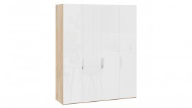 Шкаф для одежды с 4 глухими дверями «Эмбер» Яблоня Беллуно/Белый глянец в Уяре - uyar.katalogmebeli.com | фото