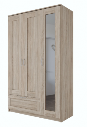 Шкаф трехдверный Сириус с зеркалом и 1 ящиком дуб сонома в Уяре - uyar.katalogmebeli.com | фото